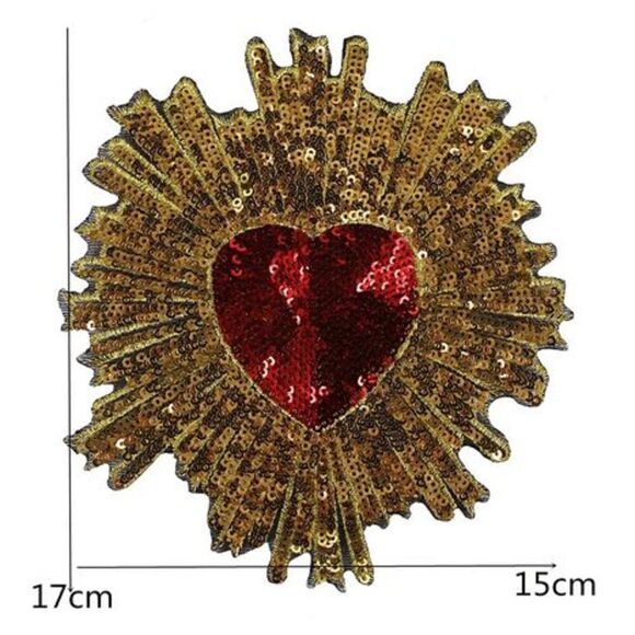 Medium Size Embroidered Heart Sequin Applique Iron-on 7" x6" - Picture 2 of 3